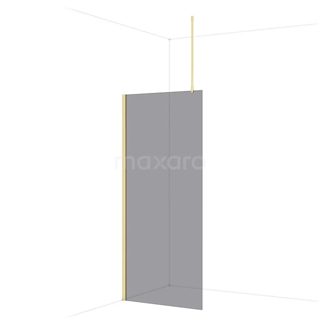 Diamond Walk-in shower | 90 cm Glossy light gold Smoke glass Fixed wall IDA09711GLG Grijze glazen douchewand, minimalistisch ontwerp, ideaal voor moderne badkamers.