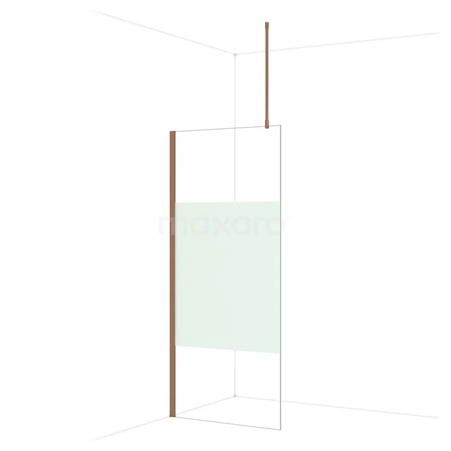 Duschwand mit minimalistischem Design, mattglas und Kupferdetails, ideal für ein modernes Badezimmer.