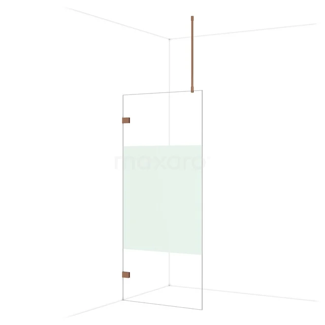 Diamond Walk-in shower | 90 cm Shiny copper Clear with matt strip Fixed wall IDA09723GKP Glazen douchewand met mat wit middenpaneel, goudkleurige scharnieren en minimalistisch design voor moderne badkamers.