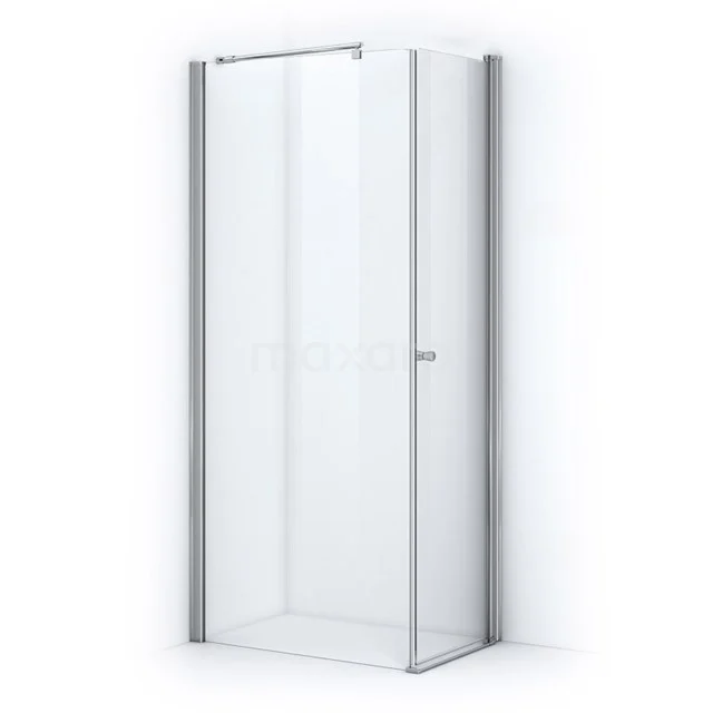 Glass shower enclosure with silver frame, sleek design, ideal for modern bathrooms.