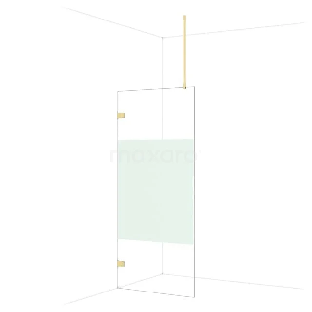 Diamond Begehbare Dusche 90 cm Kupfer glänzend Klar mit Mattstreifen Festwand IDA09723GLG Glas Duschwand mit goldfarbenen Scharnieren, minimalistisches Design, perfekt für einen modernen Badezimmerstil.