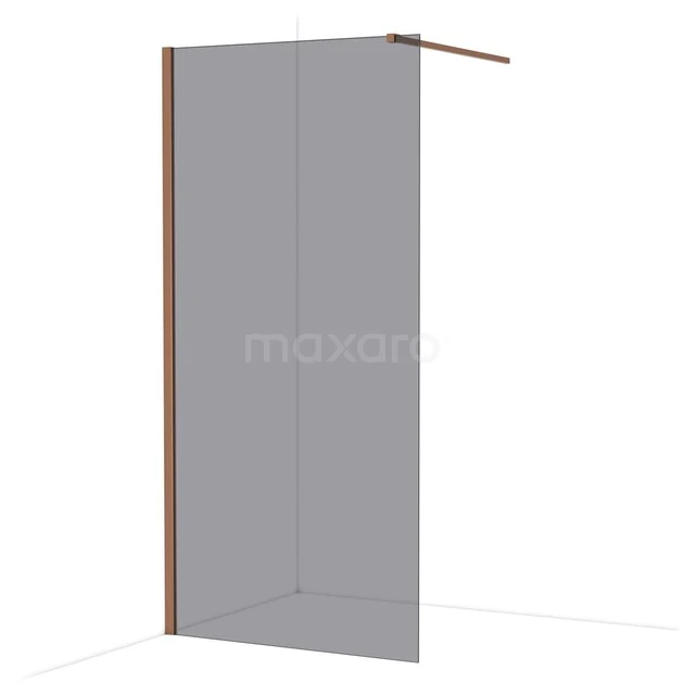 begehbare Dusche mit kupferfarbenem Rahmen, Klarglas und minimalistischem Design, perfekt für ein modernes Badezimmer.