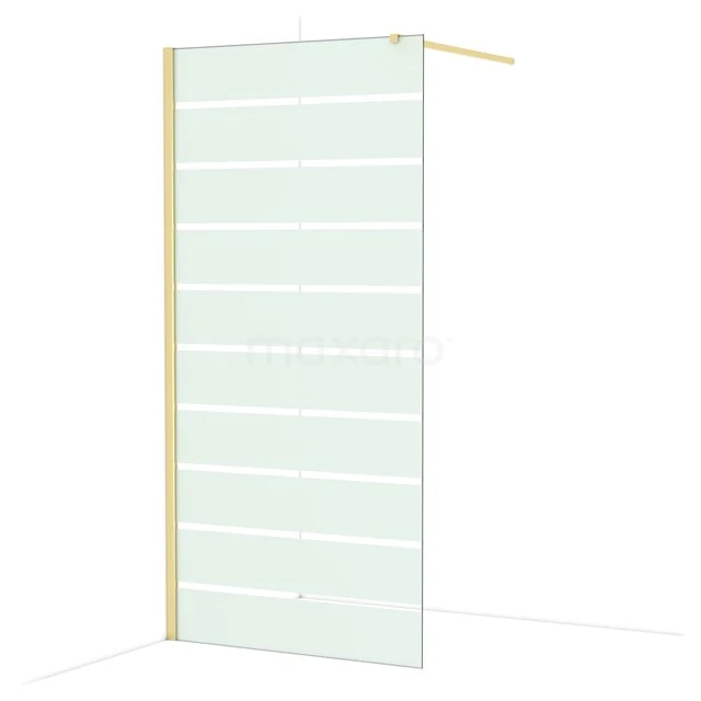 Glasene begehbare Duschewand mit Matt Weiß Streifen, modernes Design und Messing Profil, ideal für ein stilvolles Badezimmer.