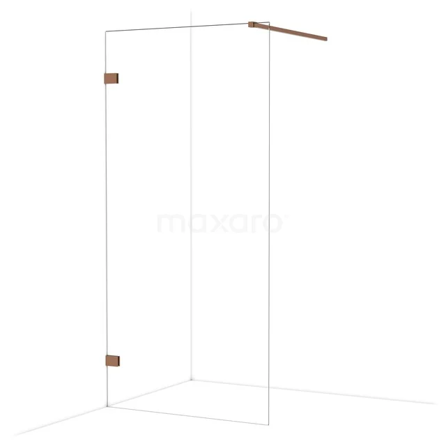 Douchewand met minimalistisch ontwerp, helder glas en messing accenten, perfecte toevoeging aan een moderne badkamer.