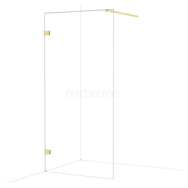 Glas Duschwand mit Goldbeschlägen, rahmenloses Design, ideal für ein modernes Badezimmer.