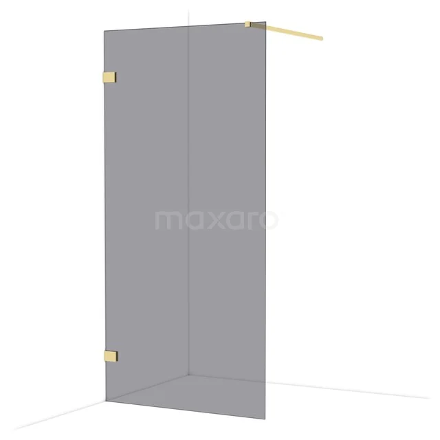 Shower wall with matte black glass, rectangular design with gold-coloured details, ideal for a modern bathroom.