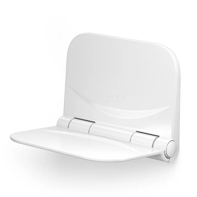 Klappbarer Duschsitz, weißes Kunststoff mit abgerundeten Ecken, ideal für sicheren und komfortablen Gebrauch im Badezimmer.