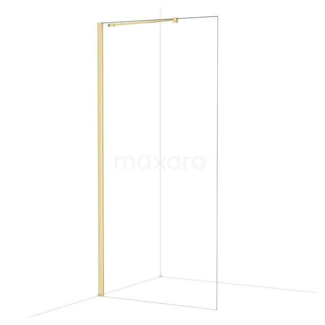 Diamond Walk-in shower | 100 cm Shiny light gold Clear glass Fixed wall IDA10210GLG Shower wall with gold-coloured profile, minimalist design and clear glass, ideal for a modern bathroom.