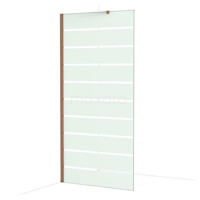 Diamond Walk-in shower | 100 cm Shiny copper Clear with matt stripes Fixed wall IDA10216GKP Glazen douchewand met mat witte strepen en koperkleurig profiel, ideaal voor moderne badkamers.
