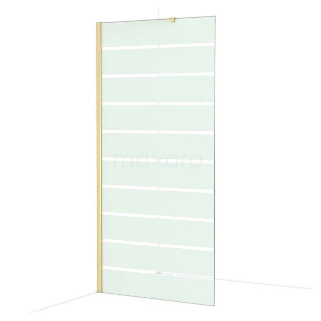 Diamond Walk-in shower | 100 cm Glossy light gold Clear with matt stripes Fixed wall IDA10216GLG Glazen douchewand met horizontale lijnen, helder glas en aluminium profiel, ideaal als stijlvolle scheidingswand in de badkamer.