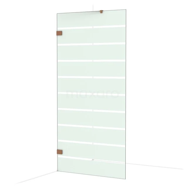 Diamond Walk-in shower | 100 cm Shiny copper Clear with matt stripes Fixed wall IDA10226GKP Glazen douchedeur met horizontale matglasstrepen, scharnieren in chroom en modern design, ideaal voor elke badkamer.