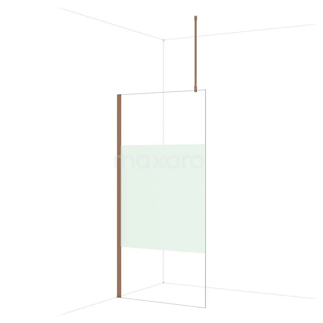 Duschwand mit Klarglas, kupferfarbenen Profilen und modernem Design; ideal für eine stilvolle Badezimmergestaltung.