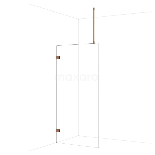 Diamond Walk-in shower | 100 cm Shiny copper Clear glass Fixed wall IDA10720GKP Transparante douchewand in minimalistisch design, met goudkleurige scharnieren, ideaal voor een stijlvolle badkamer.