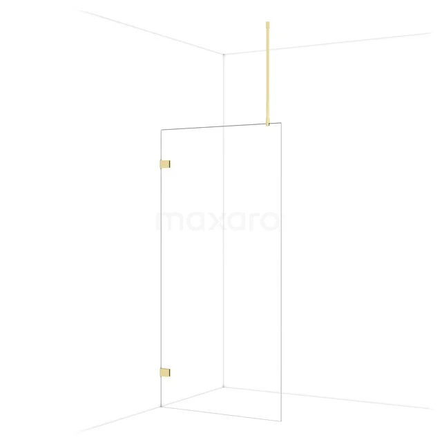 Diamond Walk-in shower | 100 cm Shiny light gold Clear glass Fixed wall IDA10720GLG White walk-in shower with gold details and clear glass, ideal for a stylish and modern bathroom design.