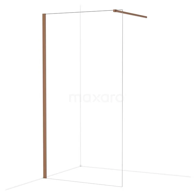 Diamond Walk-in shower | 110 cm Shiny copper Clear glass Fixed wall IDA11110GKP Douchewand met modern frame in houtlook, strak design, ideaal voor een stijlvolle en ruime badkamer.