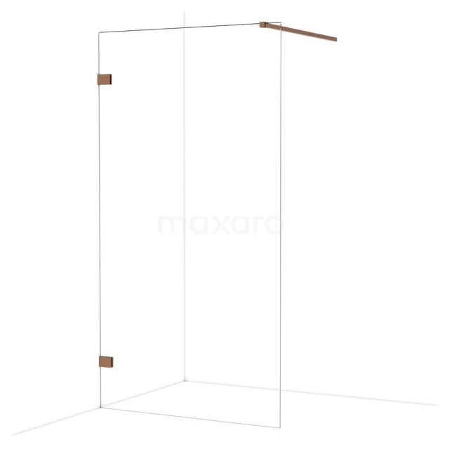 Diamond Walk-in shower | 110 cm Shiny copper Clear glass Fixed wall IDA11120GKP Luxe glazen douchewand met elegant goudkleurig beslag, ideaal voor een stijlvolle badkamerinrichting.