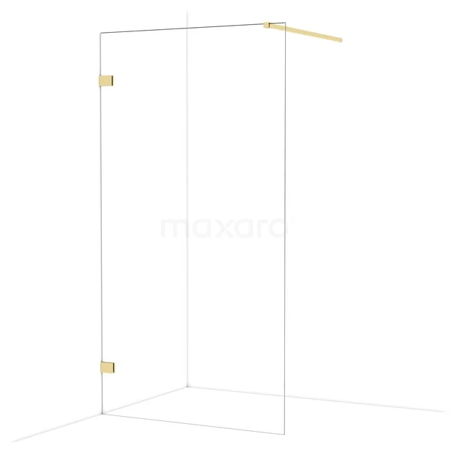 Diamond begehbare Dusche | 110 cm Glänzendes Hellgold Feste Wand IDA11120GLG Goldene Gläserne Duschwand mit einem minimalistischen Design, perfekt für ein modernes Badezimmer.