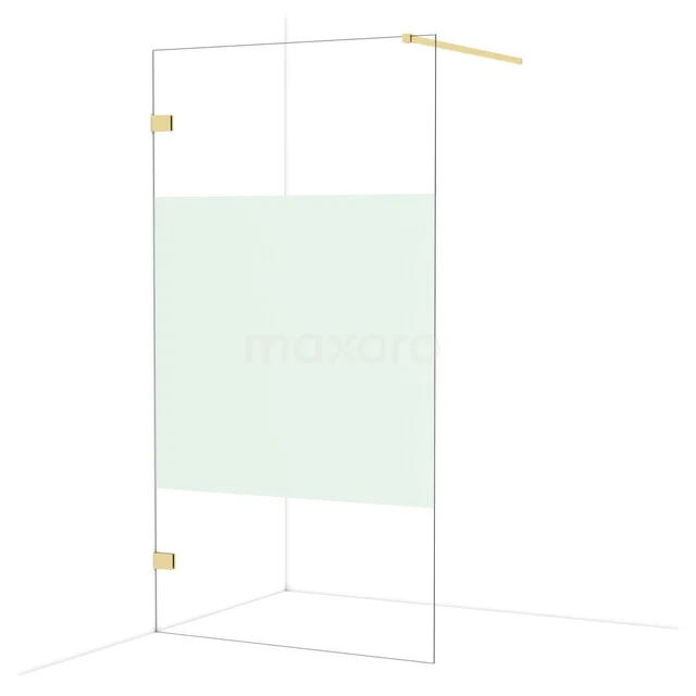 Glazen douchewand met matglasaccent en gouden scharnieren, stijlvol design voor een moderne badkamer.