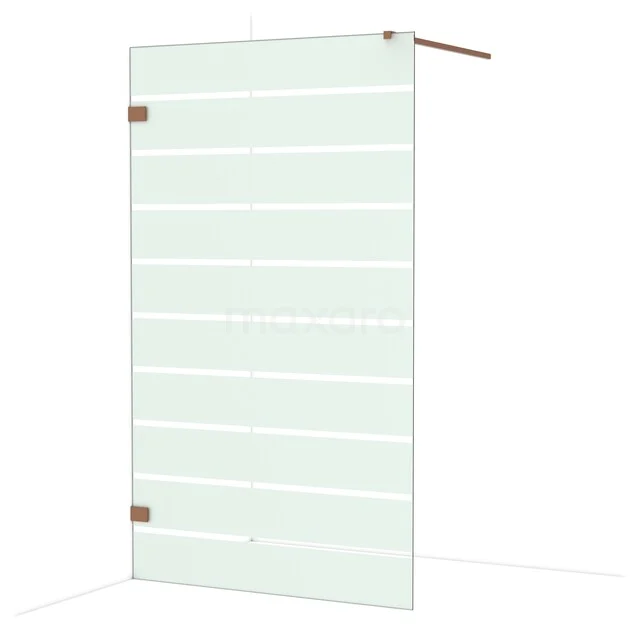 Glazen douchewand met modern streeppatroon, transparant design, geschikt voor badkamerinrichting en ruimtebesparend gebruik.