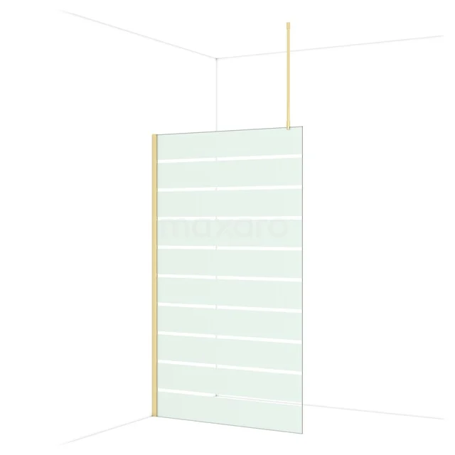 Glass walk-in shower wall with horizontal lines, clear glass, gold-coloured profile, ideal for a modern bathroom.