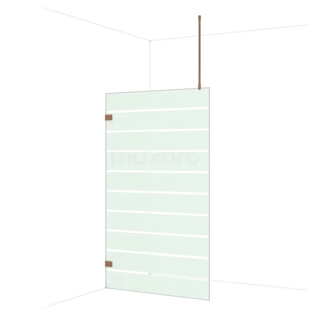 Diamond Walk-in shower | 120 cm Shiny copper Clear with matt stripes Fixed wall IDA12726GKP Glazen douchewand met mat witte strepen, modern design, geschikt voor een strakke en stijlvolle badkamerinrichting.