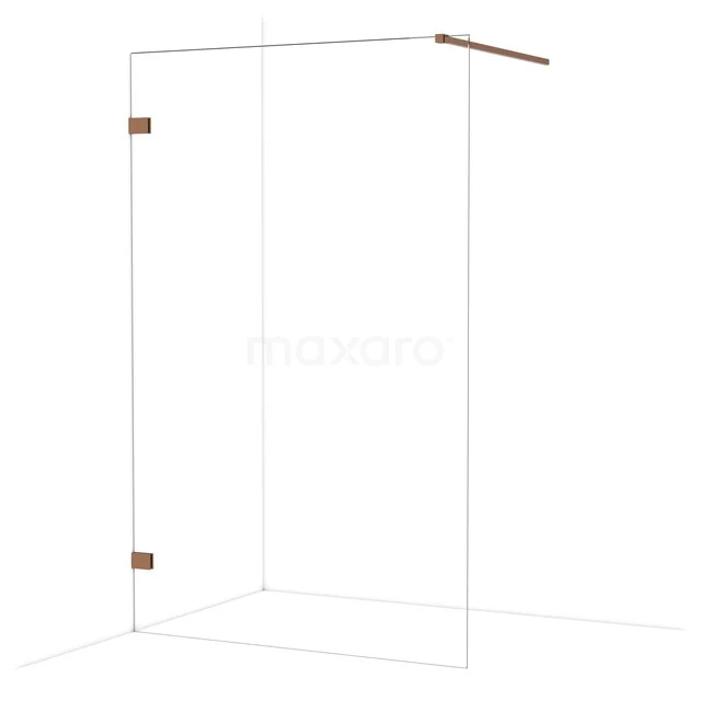 Diamond Walk-in shower | 130 cm Shiny copper Clear glass Fixed wall IDA13120GKP Douchewand in hoekopstelling met helder glas en messing scharnieren, minimalistisch design voor een moderne badkamer.