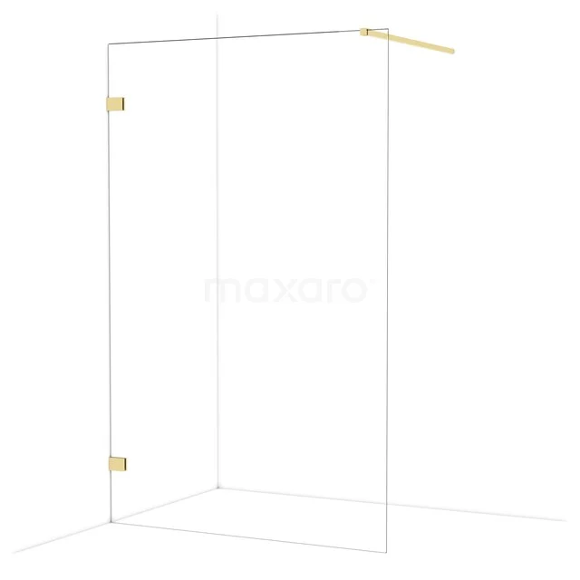 Diamond Walk-in shower | 130 cm Shiny light gold Clear glass Fixed wall IDA13120GLG Shower wall set made of transparent glass with gold-coloured accents, modern walk-in shower for a stylish bathroom.