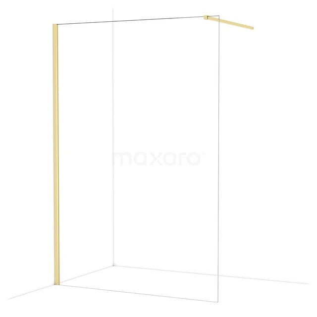 Diamond Walk-in shower | 140 cm Shiny light gold Clear glass Fixed wall IDA14110GLG Minimalist shower wall with gold-coloured aluminium profile, ideal for a modern bathroom style.