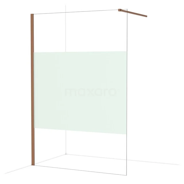 Diamond Walk-in shower | 140 cm Shiny copper Clear with matt strip Fixed wall IDA14113GKP Transparante douchewand met matte strook, roestvrije glazen panelen en een slanke metalen rand, perfect voor moderne badkamers.