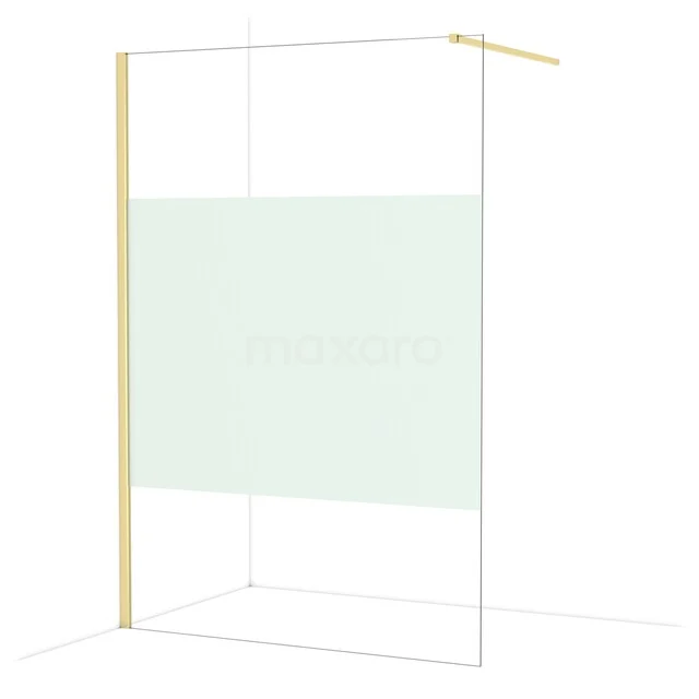 Diamond Walk-in shower | 140 cm Glossy light gold Clear with matt strip Fixed wall IDA14113GLG Goudkleurige inloopdouche met matglas strook, minimalistisch design, ideaal als stijlvolle badkameroplossing.