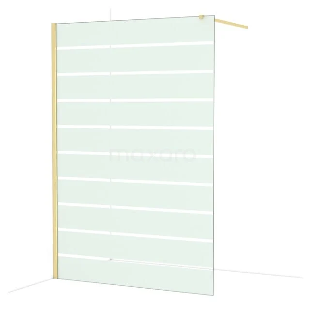 Diamond begehbare Dusche | 140 cm Glänzendes Hellgold Feste Wand IDA14116GLG Glas Duschwand mit Matt Weiß Streifen, goldfarbenes Profil; stilvolles und modernes Badezimmerdesign.