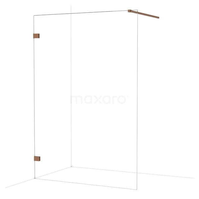 Diamond Walk-in shower | 140 cm Shiny copper Clear glass Fixed wall IDA14120GKP Glazen douchewand met koperkleurige scharnieren, modern design, ideaal voor een luxe badkamer.