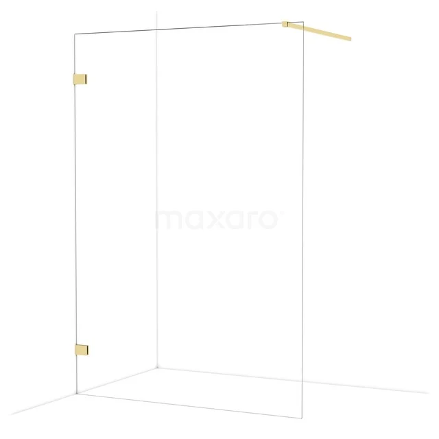 Glas Duschwand mit goldfarbenen Details, minimalistisches Design, ideal für ein modernes Badezimmer.