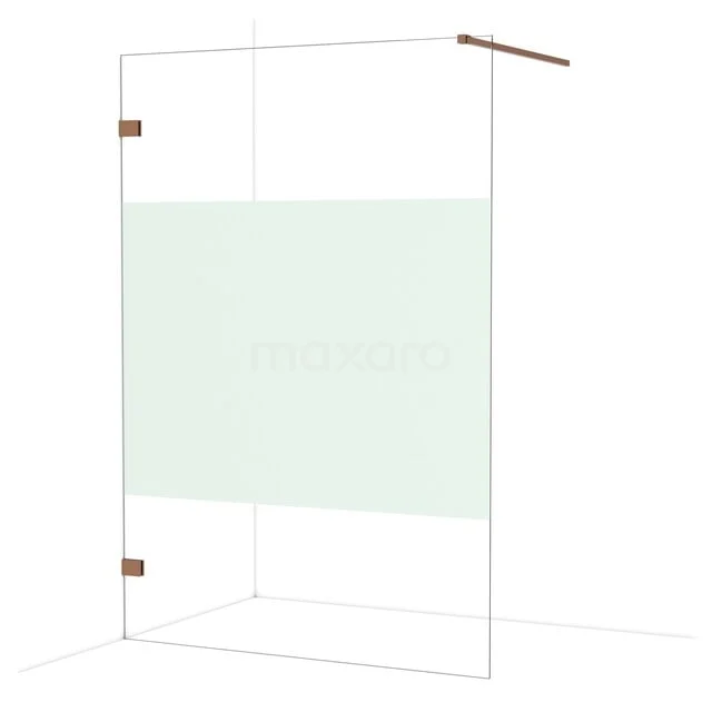 Diamond begehbare Dusche | 140 cm Glänzendes Kupfer Feste Wand IDA14123GKP Glas begehbare Dusche mit Mattglasstreifen, minimalistisches Design und Edelstahl-Details für ein modernes Badezimmer.