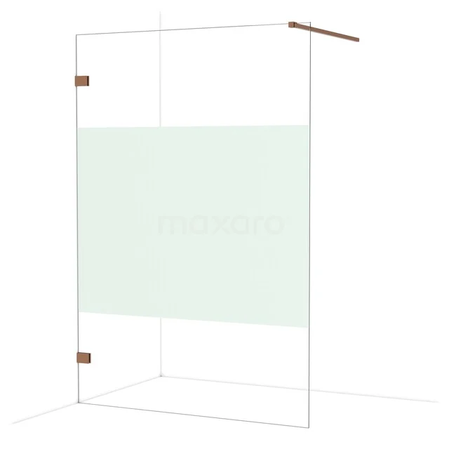 Diamond Walk-in shower | 140 cm Shiny copper Clear with matt strip Fixed wall IDA14123GKP Glazen inloopdouche met mat glasstrook, minimalistisch design en roestvrijstalen details voor een moderne badkamer.