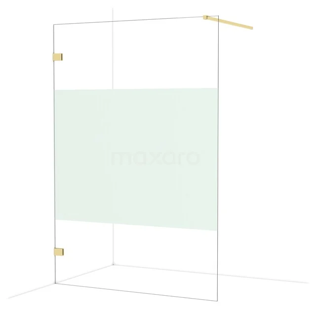 Glas Duschwand mit goldfarbenen Scharnieren und Mattglasstreifen, ideal für eine stilvolle und moderne Badezimmer Einrichtung.