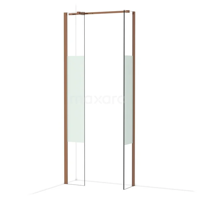 Diamond Inloopdouche | 30x30 cm Glanzend koper Helder met matte strook 2 vaste wanden IDB0303313GKP