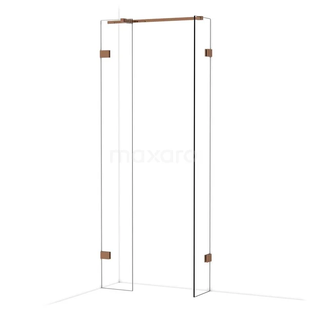 Glasene Duschtür mit Kupfer Scharnieren, modernes Design, ideal für eine stilvolle Badezimmergestaltung.