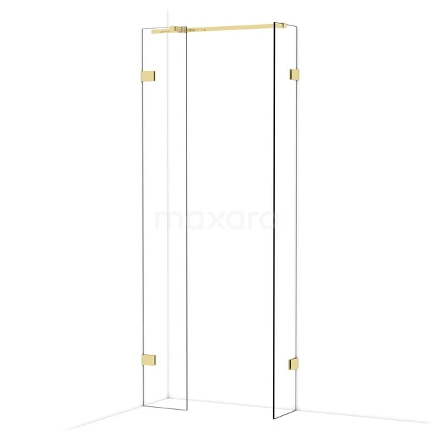 Diamond Walk-in shower | 30x30 cm Glanzend lichtgoud Clear glass 2 fixed walls IDB0303320GLG