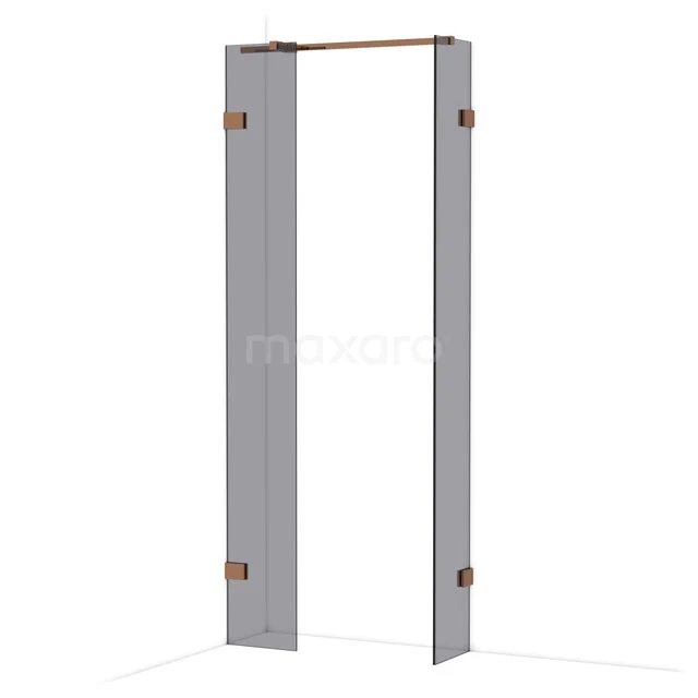 Diamond Inloopdouche | 30x30 cm Glanzend koper Rookglas 2 vaste wanden IDB0303321GKP