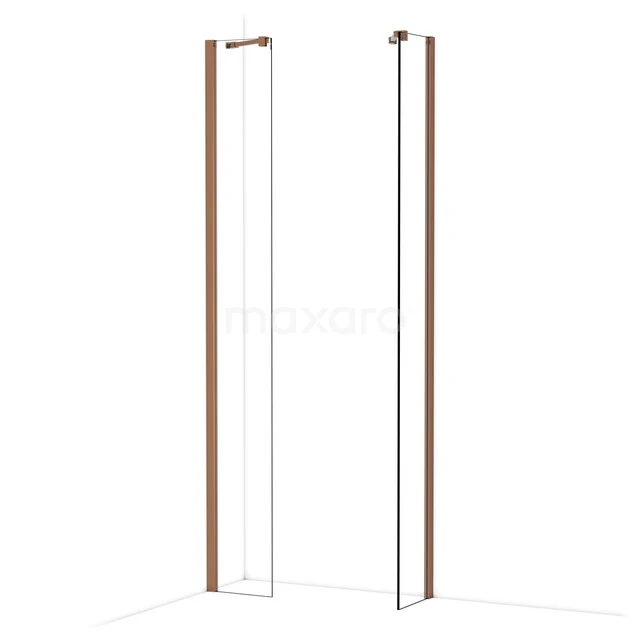Diamond Walk-in shower | 30x30 cm Glanzend koper Clear glass 2 fixed walls IDB0303410GKP