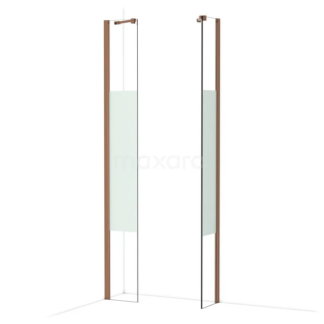 Diamond Inloopdouche | 30x30 cm Glanzend koper Helder met matte strook 2 vaste wanden IDB0303413GKP