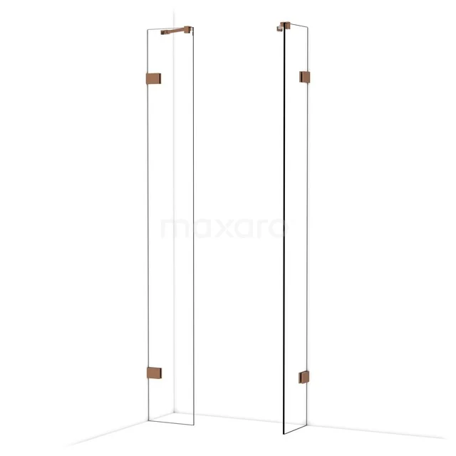 Diamond Inloopdouche | 30x30 cm Glanzend koper Helder glas 2 vaste wanden IDB0303420GKP