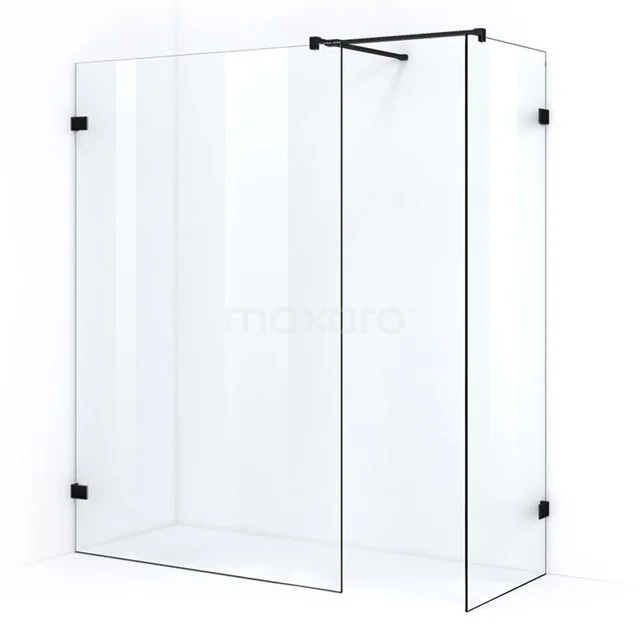 Quartz begehbare Dusche | 130x80 cm Matt Schwarz 2 feste Wände IQB1308500M Luxe Glaskabine mit schwarzem Rahmen, Eckmodell, ideal für einen modernen Badezimmerstil.