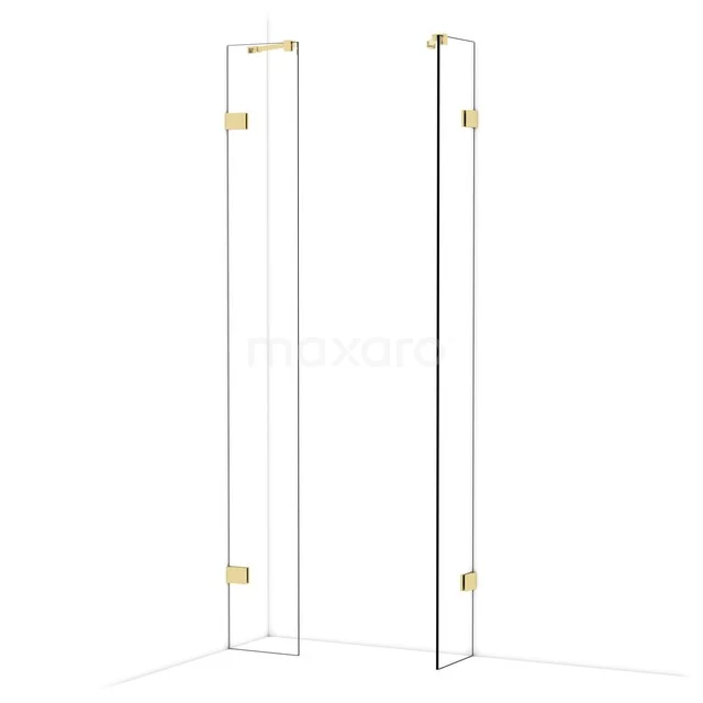 Glas Duschwand mit gold Scharnieren, minimalistisches Design. Perfekt für einen modernen Badezimmer Stil.
