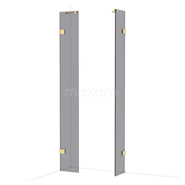 Grey shower wall with gold-coloured hinges, modern design for stylish bathrooms.