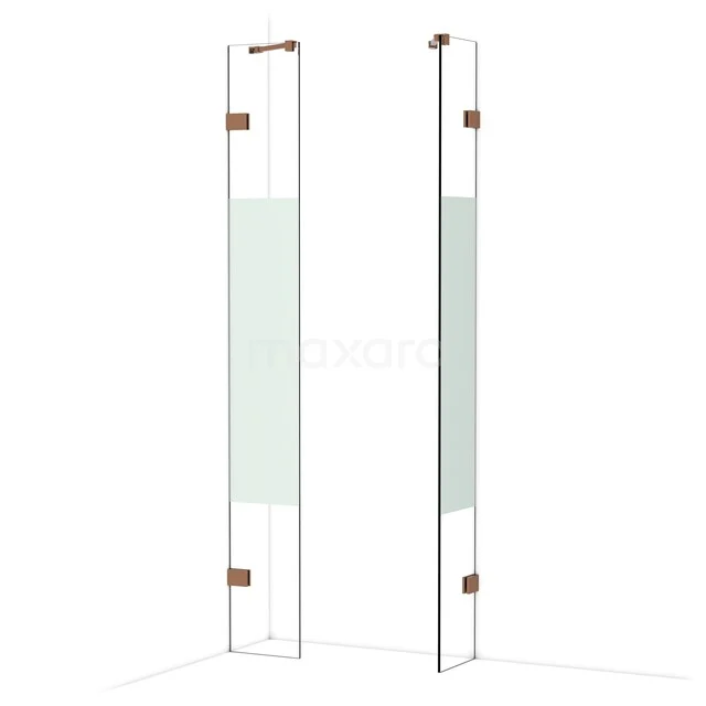 Diamond Inloopdouche | 30x30 cm Glanzend koper Helder met matte strook 2 vaste wanden IDB0303423GKP