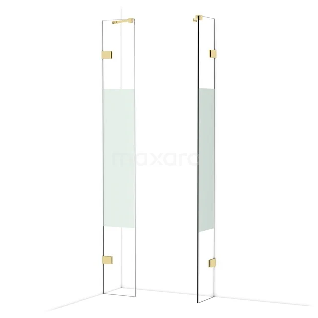 Glas Duschwand mit goldfarbenen Scharnieren und matt weißen Paneel, ideal für eine moderne Badezimmer Einrichtung.