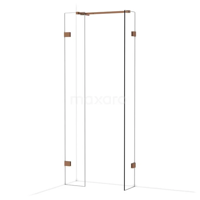 Diamond Walk-in shower | 30x30 cm Shiny copper Clear glass 2 fixed walls IDB0303520GKP Glazen douchecabine met koperen scharnieren, hoekopstelling, geschikt voor moderne badkamers.
