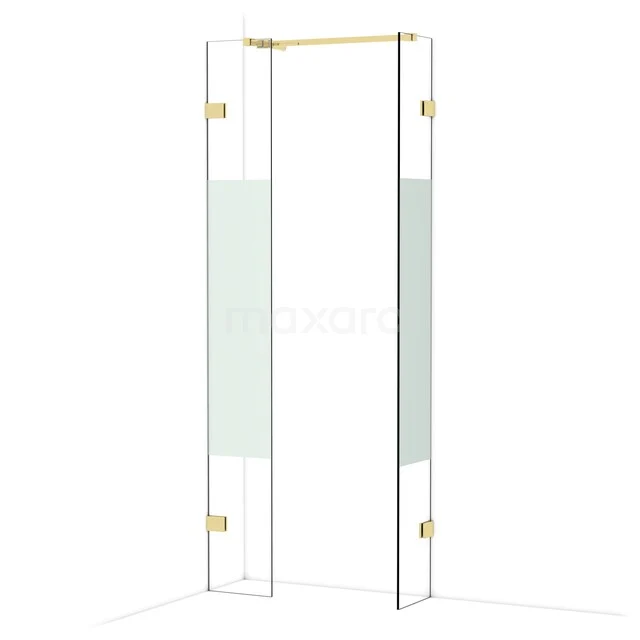 Diamond Inloopdouche | 30x30 cm Glanzend lichtgoud Helder met matte strook 2 vaste wanden IDB0303523GLG